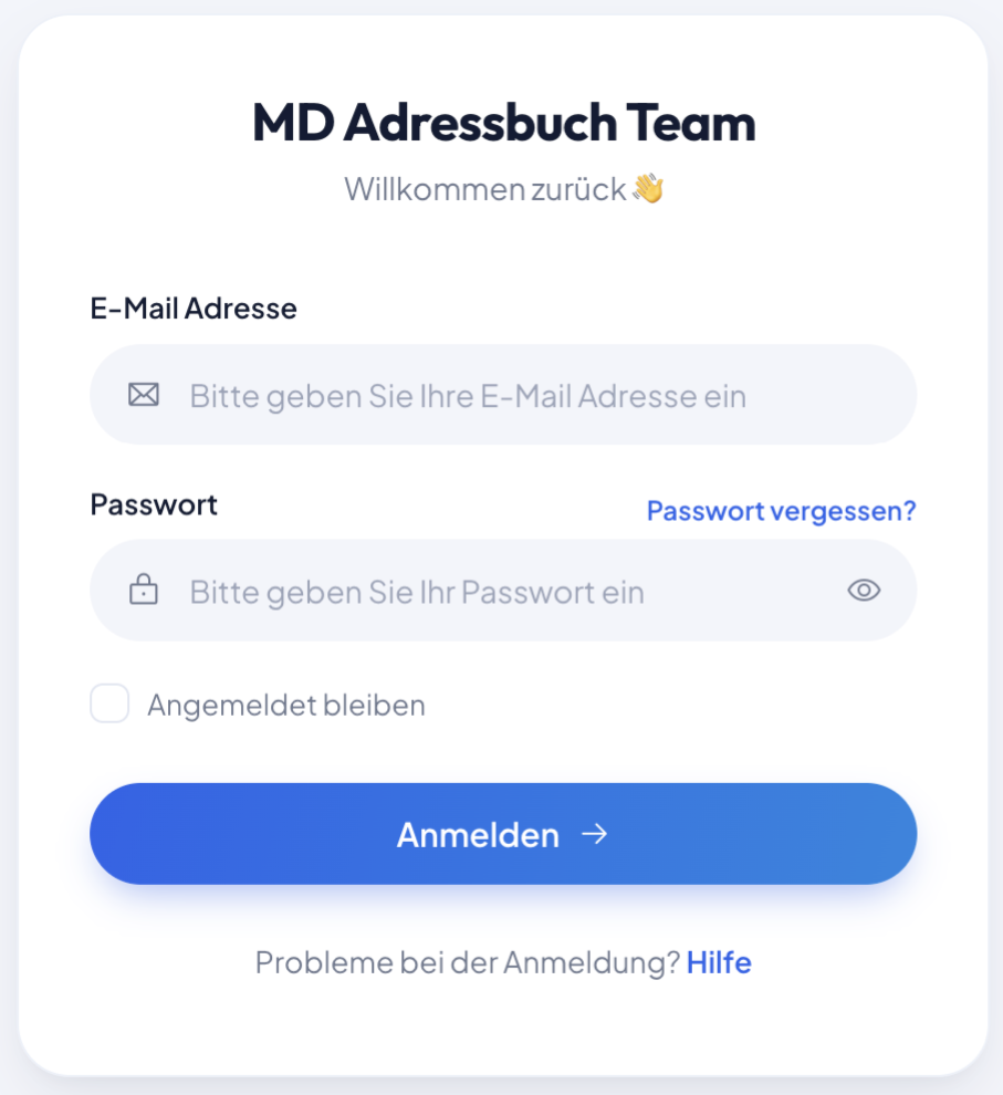MD Adressbuch Team Anmeldung blau