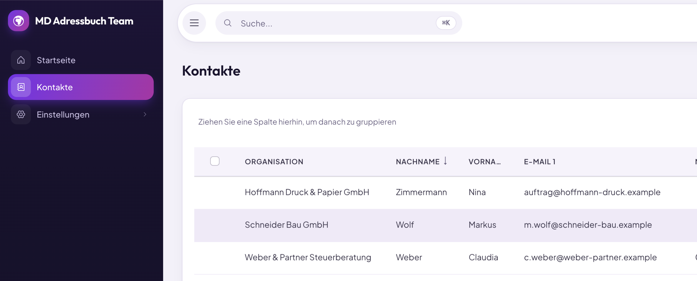 MD Adressbuch Team Kontakte